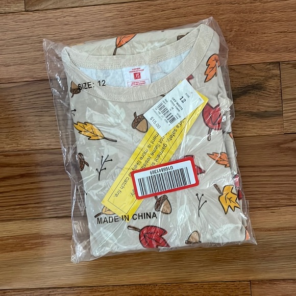 Autumn Themed Long Sleeved Pajama Set Size 12 - Picture 2 of 2